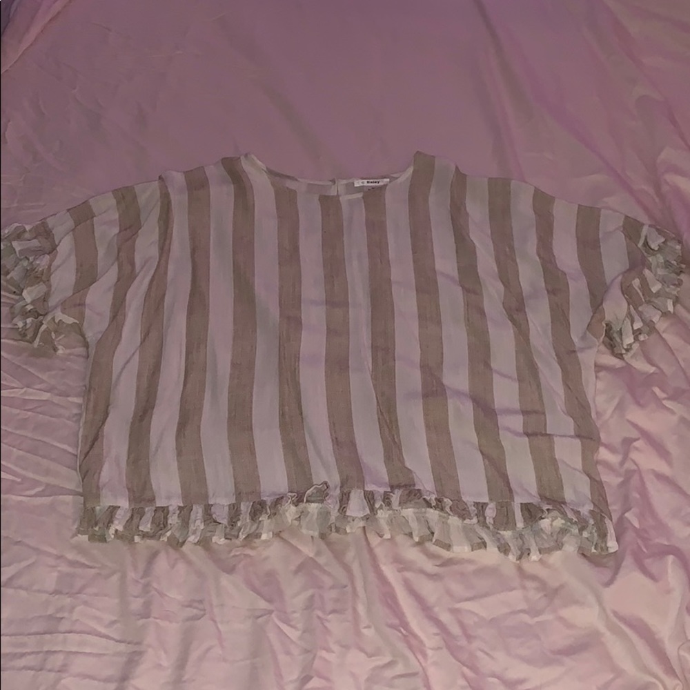 Beige and White Striped Ruffle shirt
